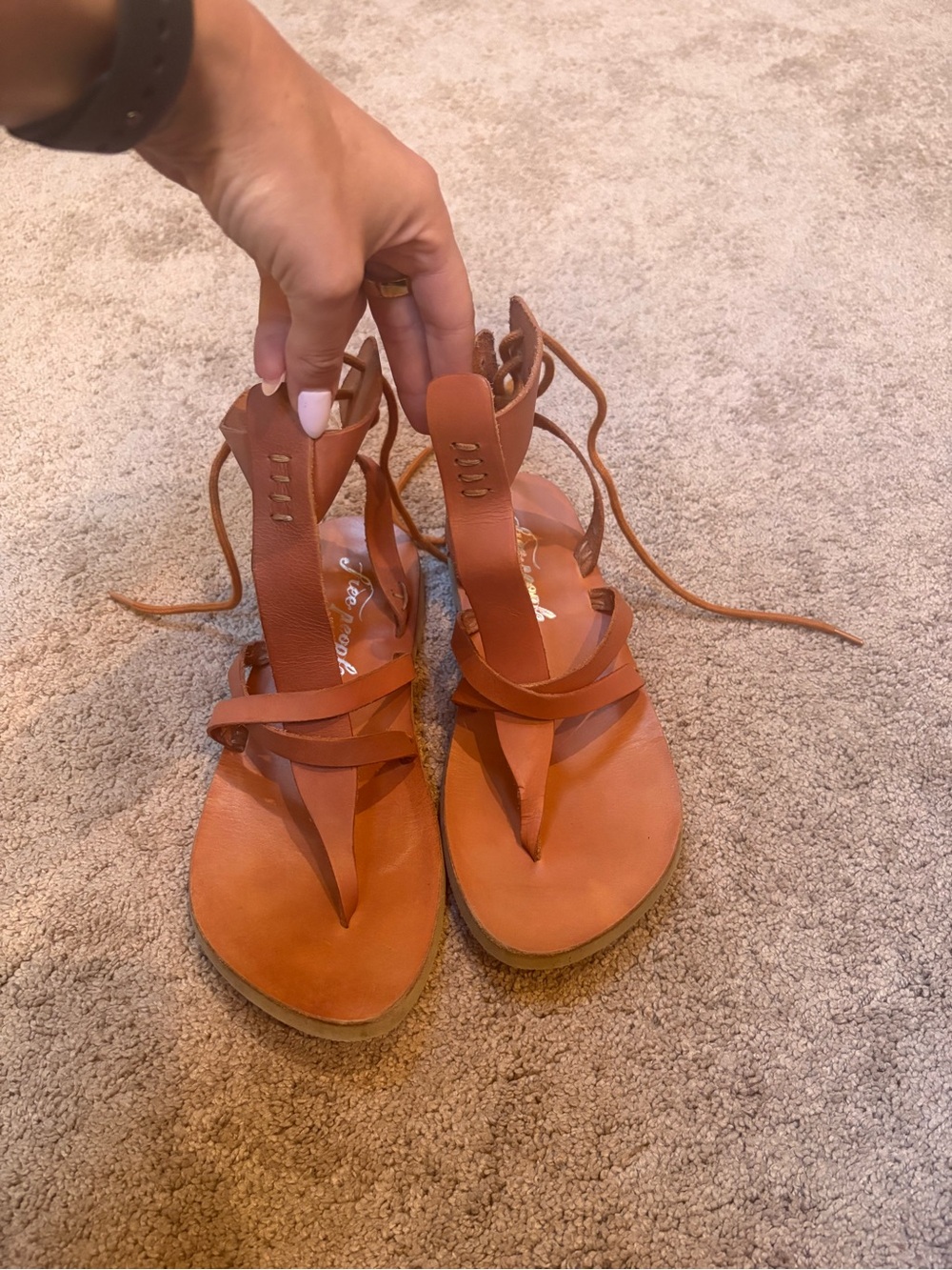 Free People Cognac Lace-Up Gladiator Sandals